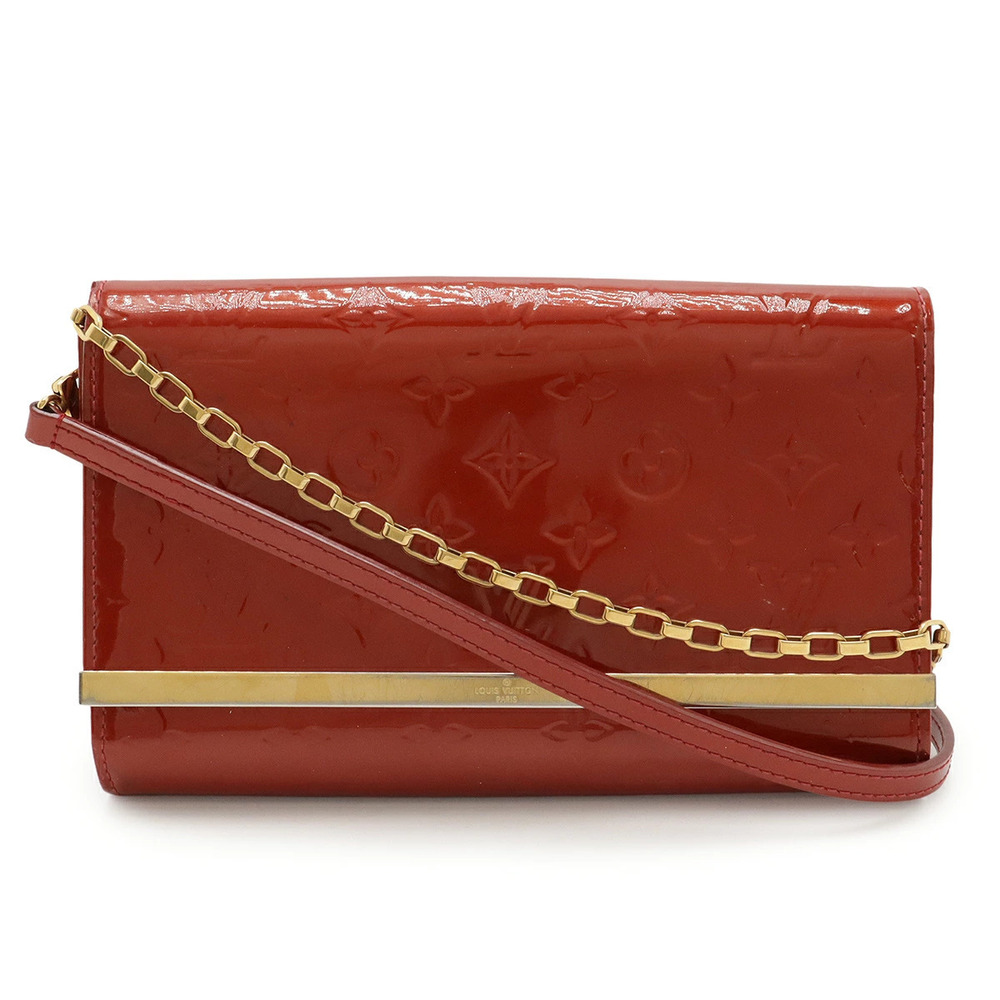 LOUIS VUITTON Monogram Vernis Clutch Ana Chain Bag Shoulder Pomme d Amour Red